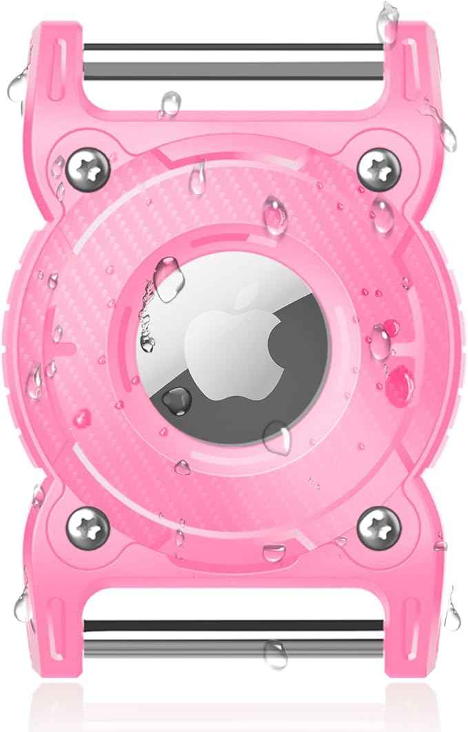 ONEONTA Airtag Dog Collar Holder | Airtag Dog Waterproof - Airtag Holder for Dog Collar with Removable Metal Loop, Sturdy TPU, Lightweight, Compact Size, Fits 1" Width Collar, Pink