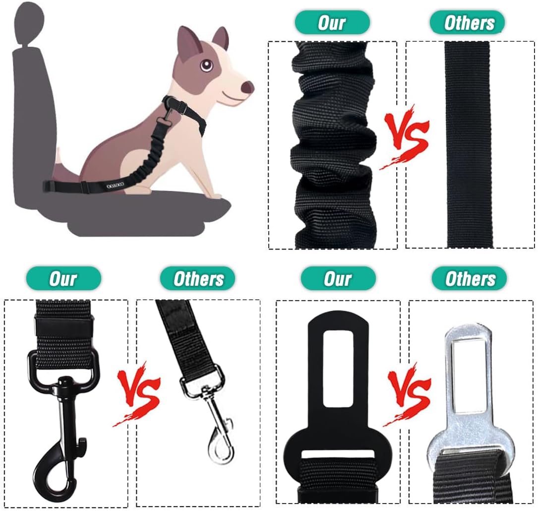 COOYOO Dog Seat Belt,Retractable Dog Car Harness Seat Belt for Car Adjustable Nylon Pet Safety Seat Belts Heavy Duty & Elastic Bungee Buffer - Pet Explorer