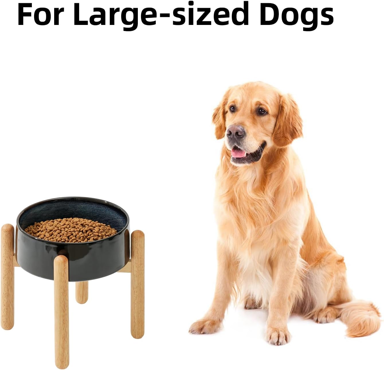 Ceramic 8.2inch Raised Dog Bowl with Stand for Large - Breed Dogs, Pet Food and Water Feeder(Single Bowl with Stand - Starry Sky) - Pet Explorer