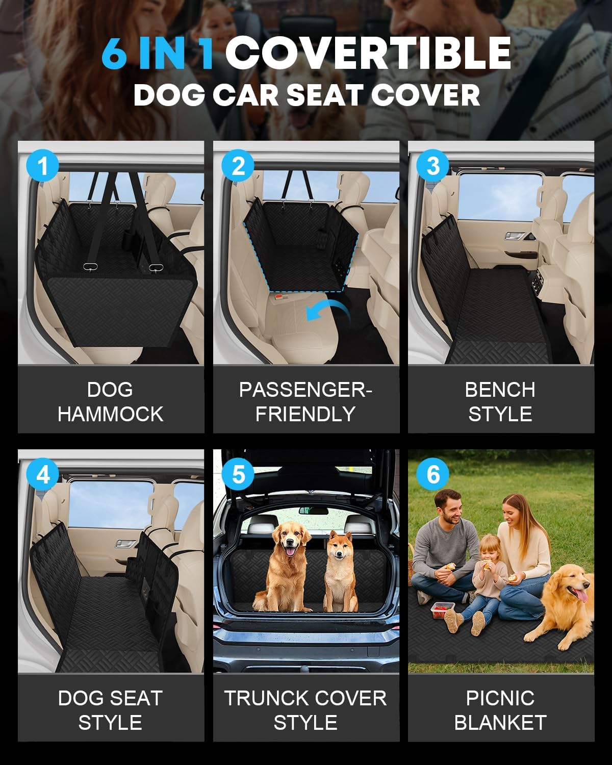 Kohree Dog Car Seat Cover for Back Seat Hard Bottom - Upgraded Reinforced PP Broads, Heavy Duty 900D Oxford Fabric, Nonslip Anti-Scratch Pet Car Seat Cover Dogs Extender Hammock for Car Truck SUV - Pet Explorer