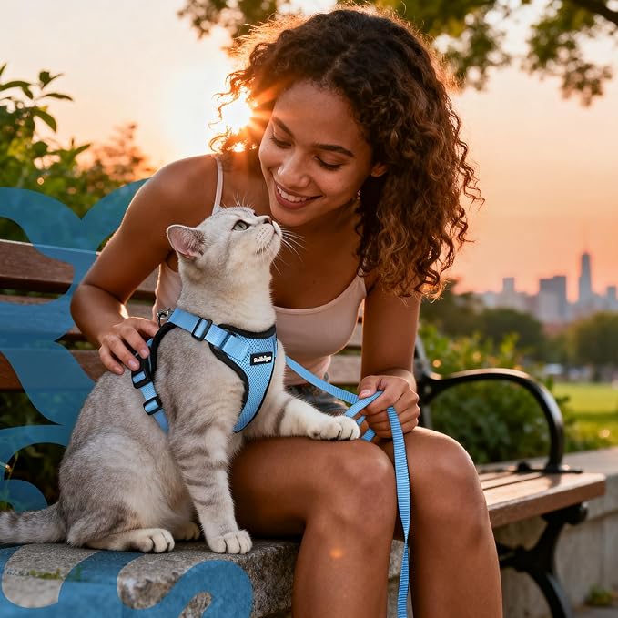 rabbitgoo Cat Harness and Leash for Walking, Escape Proof Soft Adjustable Vest Harnesses for Cats, Easy Control Breathable Reflective Strips Jacket, Light Blue, XXS