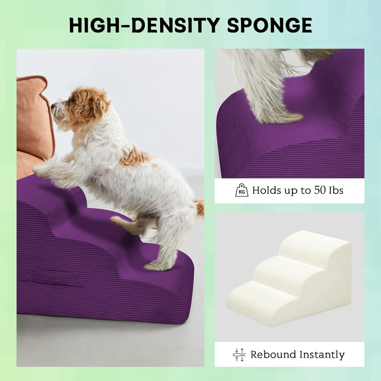 Dog Steps for Small Dogs, 4-Step Dog Ramp and Stairs for High Beds and Sofa, Non-Slip Pet Stairs Removable and Easy to Clean Cover, Purple - Pet Explorer