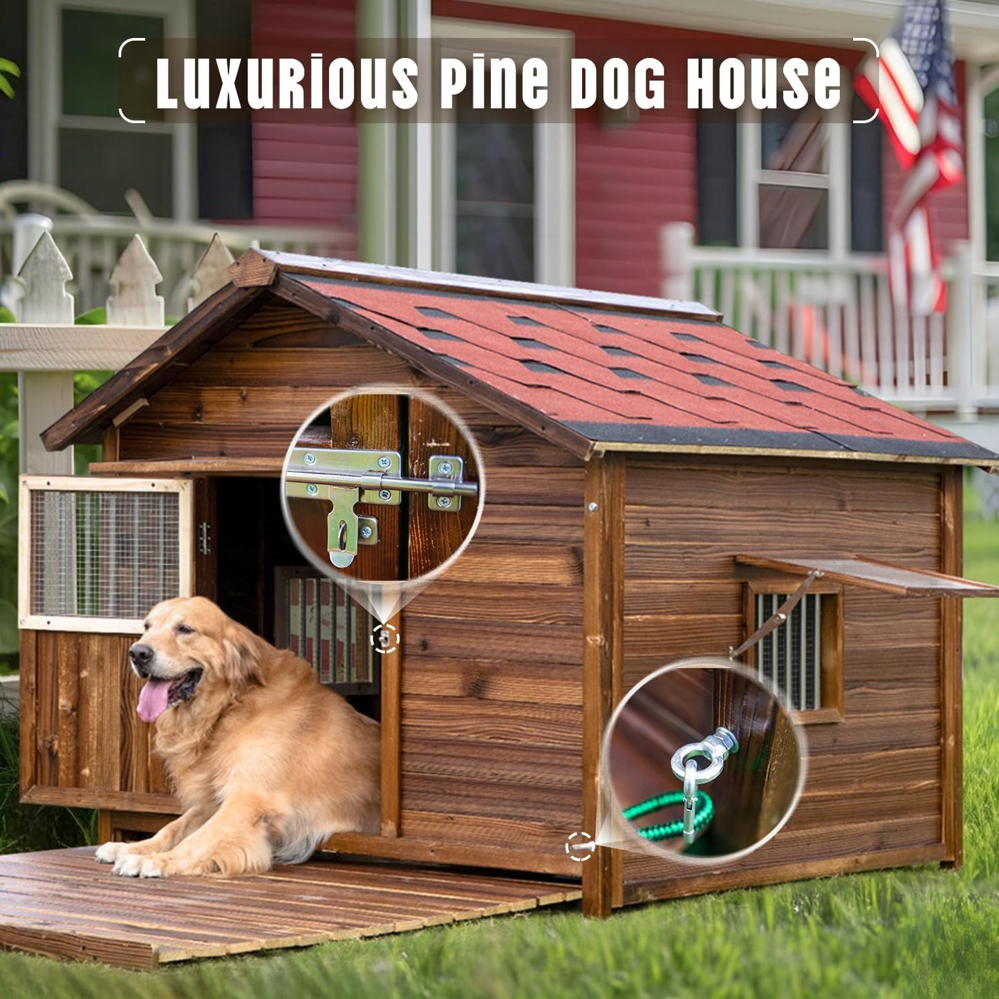 Extra Large Dog House Outdoor Made of Solid Pine Wood, Warm Doghouse, Dog House with Elevated Floor for Large Dogs, (Wood, XL) - Pet Explorer