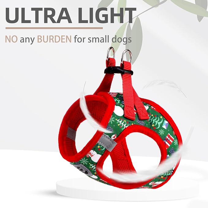 PUPTECK Adjustable Dog Harness Collar and Leash Set Step in No Pull Pet Harness for Small Medium Dogs Puppy and Cats Outdoor Walking Running, Soft Mesh Padded Reflective Vest Harnesses, Christmas, XS