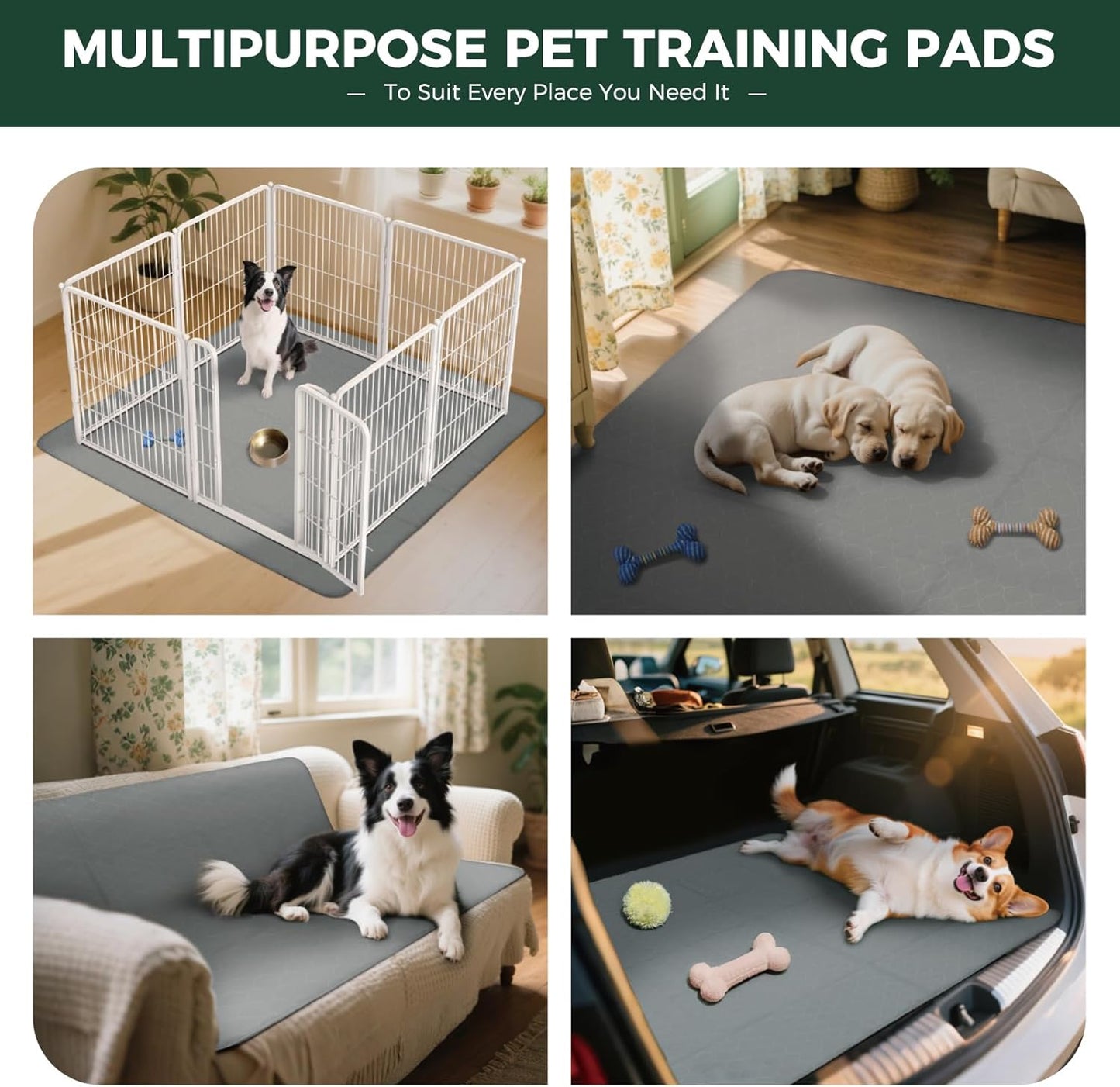 FXW Washable Pee Pads for Dogs, Puppy Pads with Super Absorbent, Specifically Designed for Potty Training, 35" Square, Gray, 2 Packs - Pet Explorer