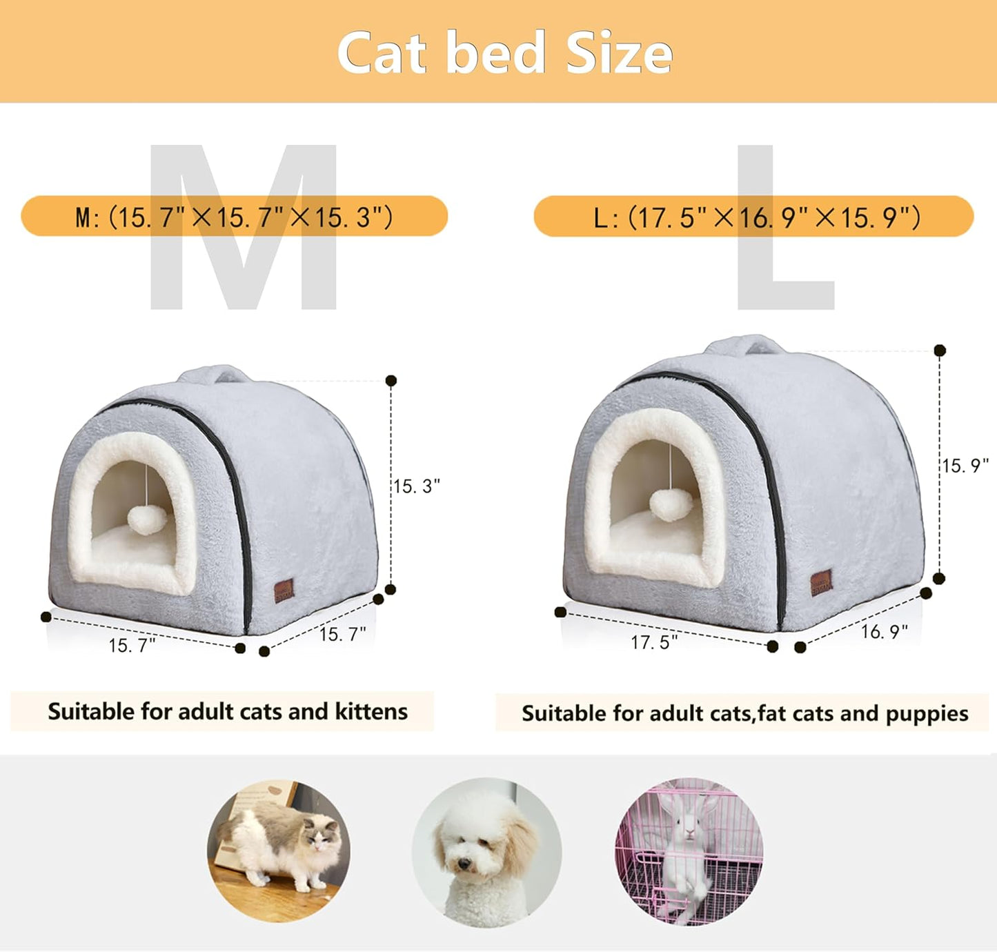 Cat Bed for Indoor Cats,Foldable cat cave,Anti-Slip & Water-Resistant Bottom,cat Houses for Indoor Cats or Small Dogs, Kitten Tent, Rabbit Bed,2 in 1 pet Bed (Grey) - Pet Explorer
