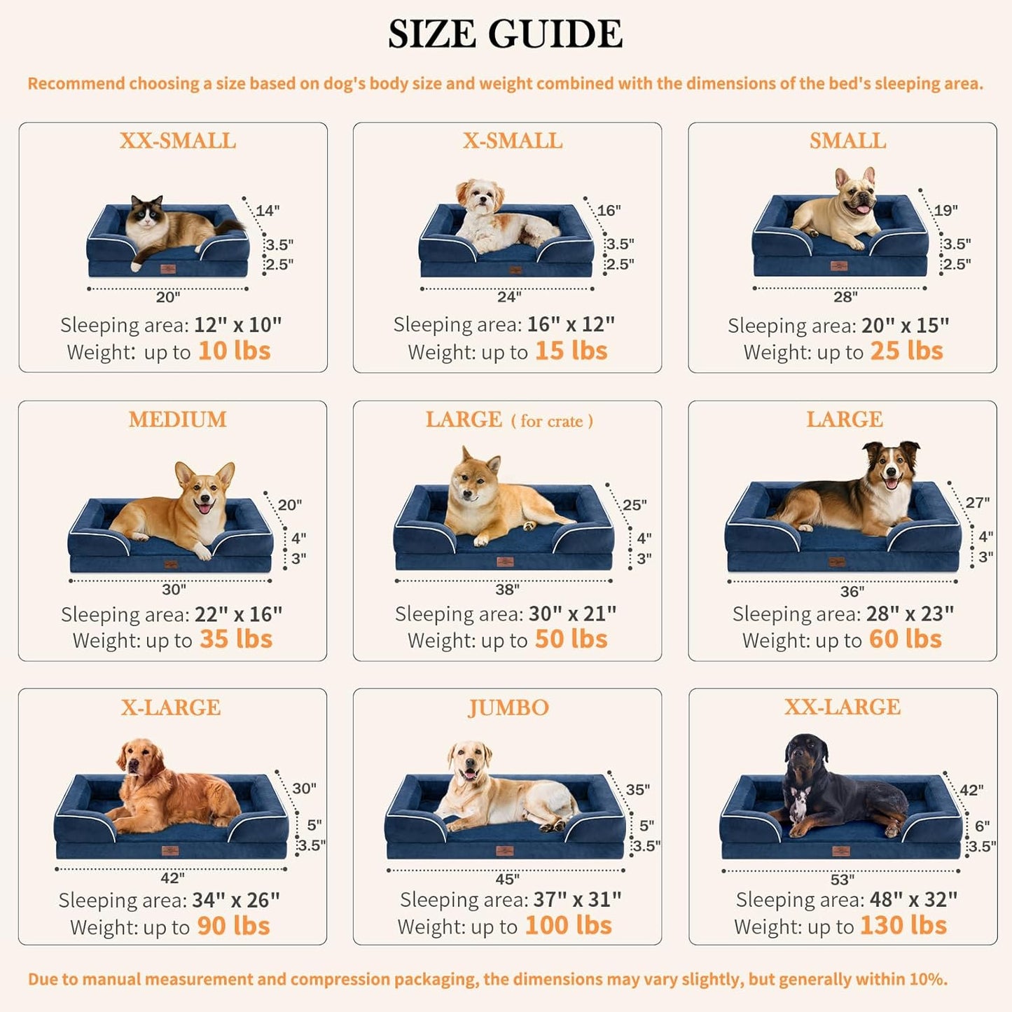 Comfort Expression Small Dog Beds Waterproof Orthopedic Foam Dog Sofa Beds for Small Dogs Comfy Pet Bed with Washable Removable Cover & Non-Slip Bottom(X-Small,Navy Blue) - Pet Explorer
