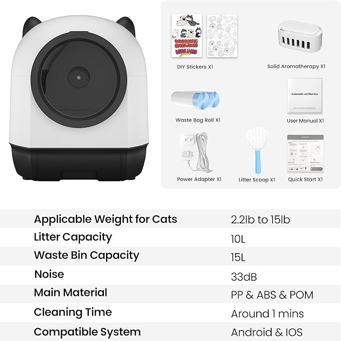 Realbear Automatic Cat Litter Box Self Cleaning Litter Box Large Capacity for Multiple Cats, App Control with Safety Sensors, Includes Scent Cartridge & 2 Roll Garbage Bags