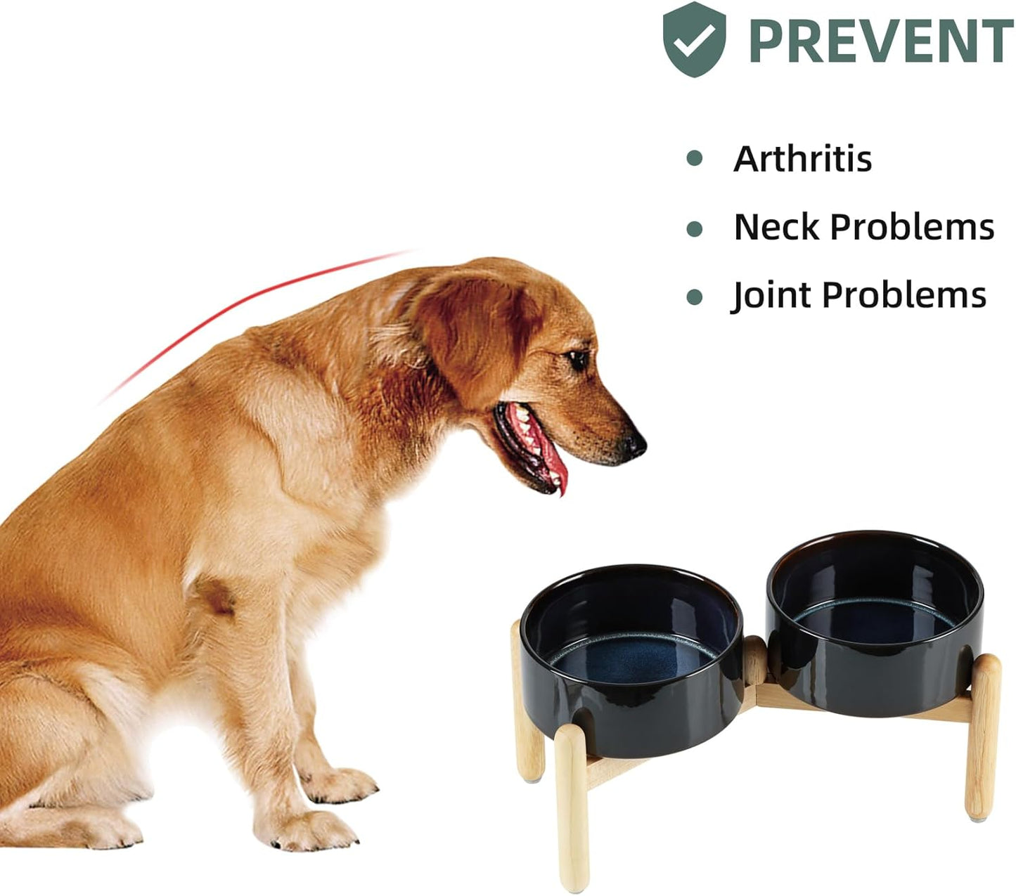 Ceramic 7.3inch Raised Double Bowls Set with Wooden Stand, Food & Water Bowls for Medium Breed Dogs, Weighted Dog Dishes, Pet Feeder(Starry Sky) - Pet Explorer
