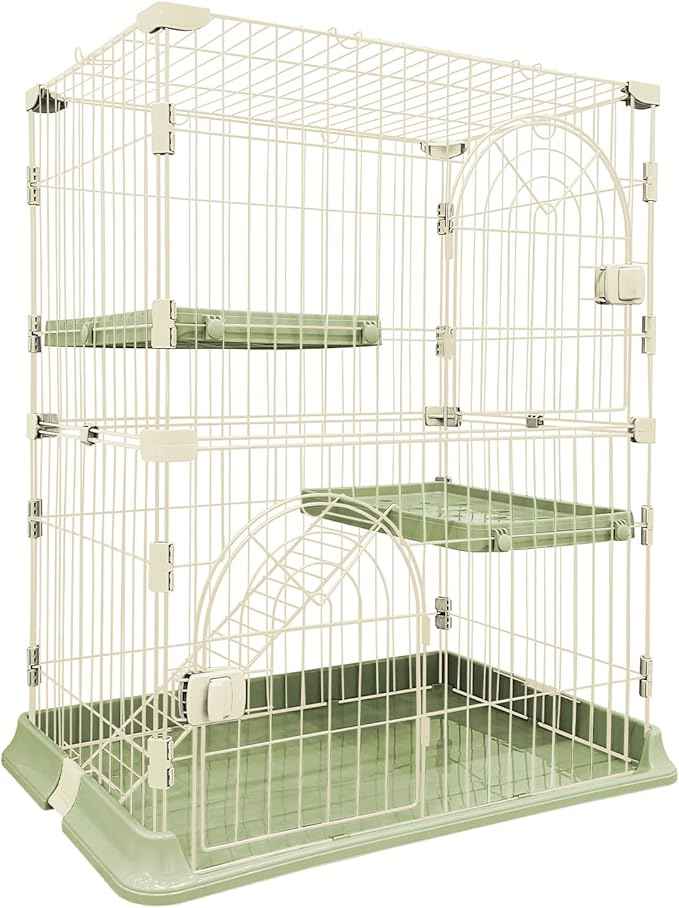 Cat Cage 2-Tier Indoor Cat Enclosure with Widen Bottom Buckle & Reinforced Locking Clamps DlY Cat Playpen for 1-2 Cats & Small Pets,31" Lx 20" W X 36" H (Green, Two-Tier36)