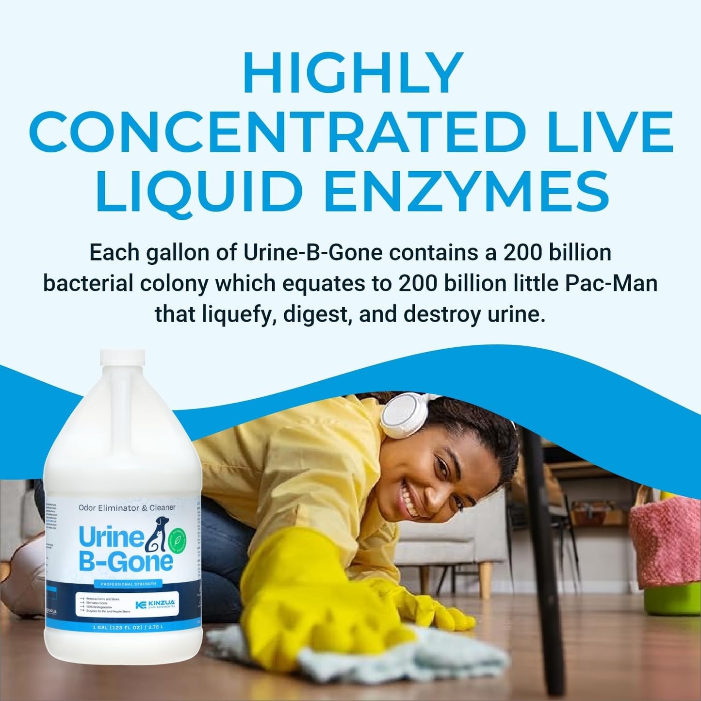 KINZUA ENVIRONMENTAL Urine B-Gone, Professional Enzyme Odor Eliminator & Pet Stain Remover, Human, Cat & Dog Urine Cleaner, Effective on Laundry, Carpets & More, Original Scent, 1 Gallon - Pet Explorer