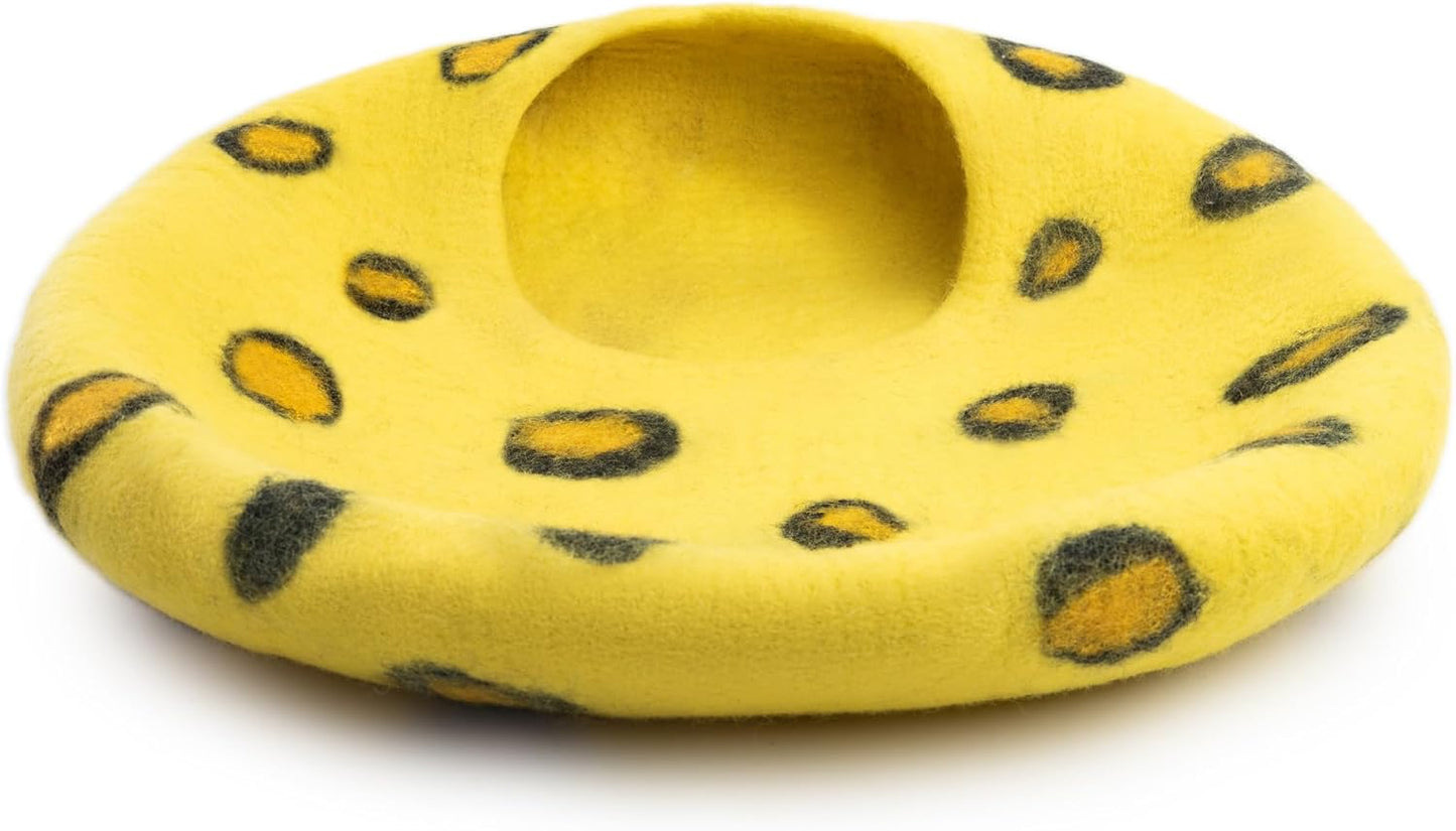 Woolygon Premium Felt Cat Cave Bed - Polka Dot Series - Wool Kitty Beds Handcrafted Kitten Caves Bed for Indoor Cats - Eco-Friendly Merino Wool, Foldable Cat Hideaway Cat Houses Pod - Pet Explorer