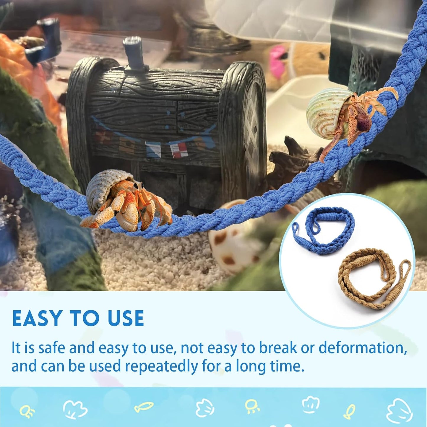 2PCS Hermit Crab Climbing Toys,Hermit Crab Rope Ladder Decor Reptile Hanging Vines Toys Hermit Crab Supplies Reptiles Habitat Tank Terrarium Accessories for Lizard Leopard Gecko Tree Frog(Blue) - Pet Explorer