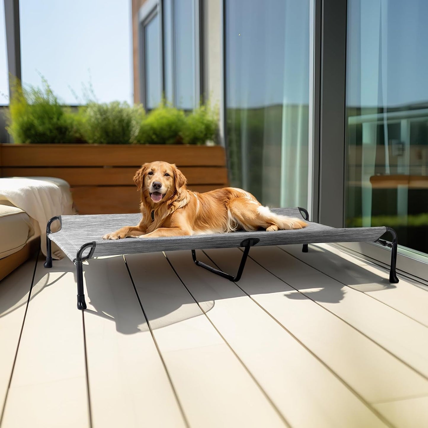 Veehoo Cooling Elevated Dog Bed - Raised for Large Dogs, Outdoor With Guardrail, Upgraded Non-Slip Feet, Breathable Teslin Mesh, Portable Camping Cot, 53 x 33 Inches, Black Silver - Pet Explorer