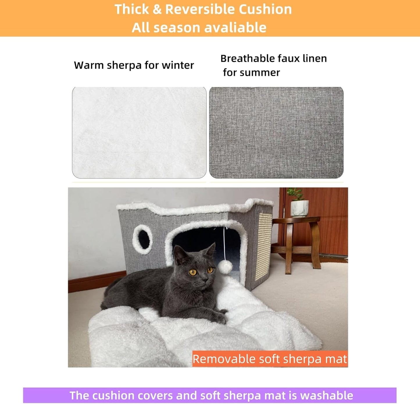 Cat Bed for Indoor Cats,Covered Cat Cave House & Furniture with Scratch Pad,Foldable Cat Hideaway Hut Cute Cat Condo with Soft Washable Mat for Multi Small Pet Under 30 lbs,Green - Pet Explorer