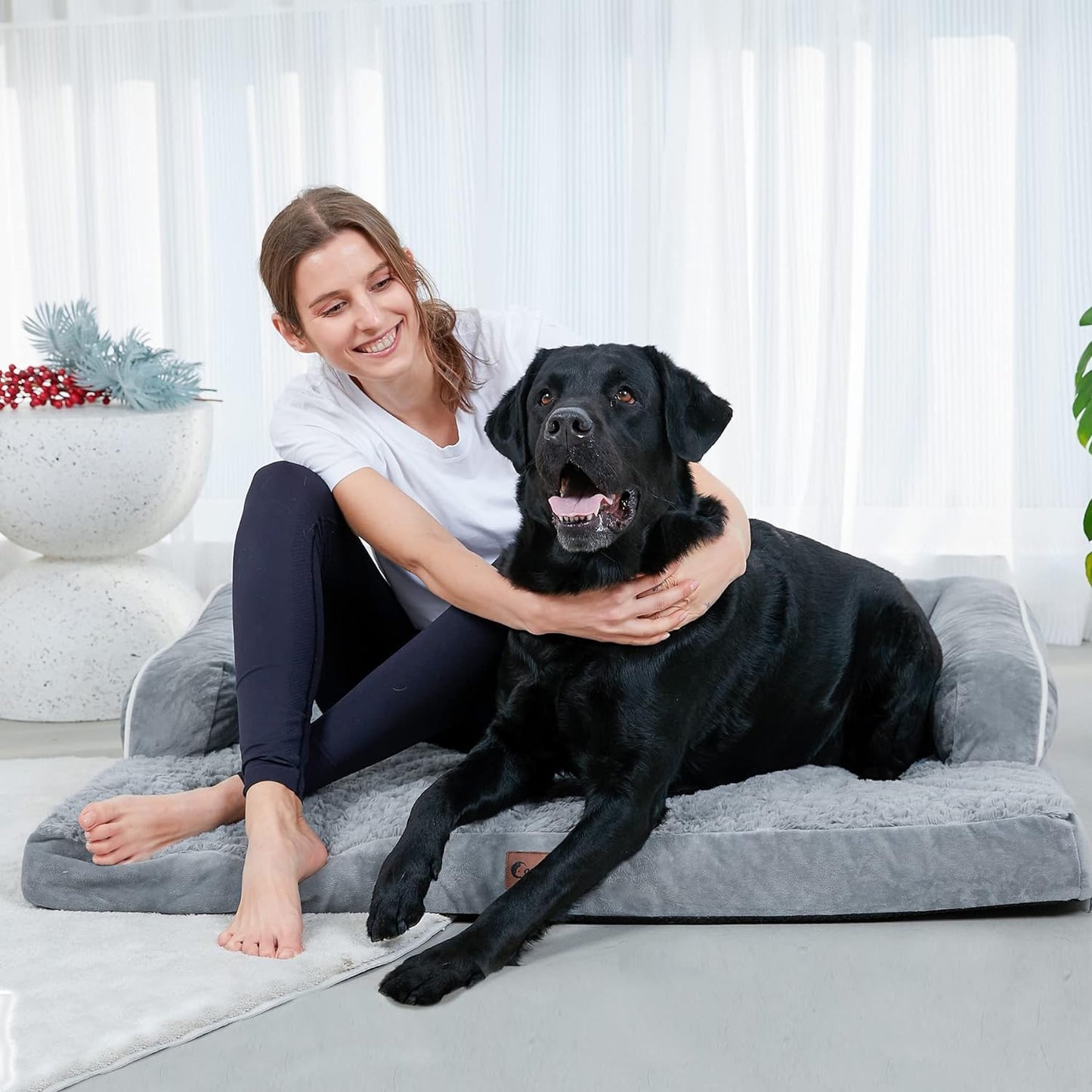 Orthopedic Dog Beds for Extra Large Dogs, Waterproof Dog Beds XLarge, Memory Foam Dogs Couch Beds, Comfy Bolster Pet Beds with Removable Washable Cover, Nonskid Bottom (X-Large, Grey)