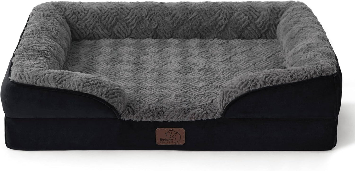 Bedsure Orthopedic Dog Bed Medium Size Dogs - Washable Medium Dog Cat Bed Waterproof, Comfort Pet Couch Sofa with Washable Removable Cover, Pets Bed with Nonskid Bottom, Plush-Black, 28" - Pet Explorer