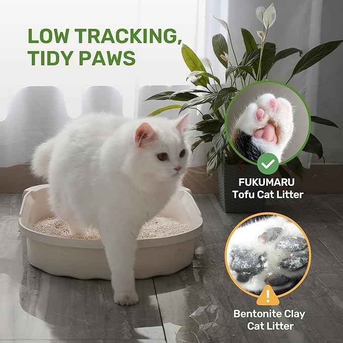 FUKUMARU Tofu Cat Litter, 32lb Fast Clumping & Superior Odor Control, 100% Natural with Bean Dregs & Corn Starch, Dust-Free, Flushable, Low Tracking, Ultra Absorbent, Lightweight, 8lb x 4 Bags