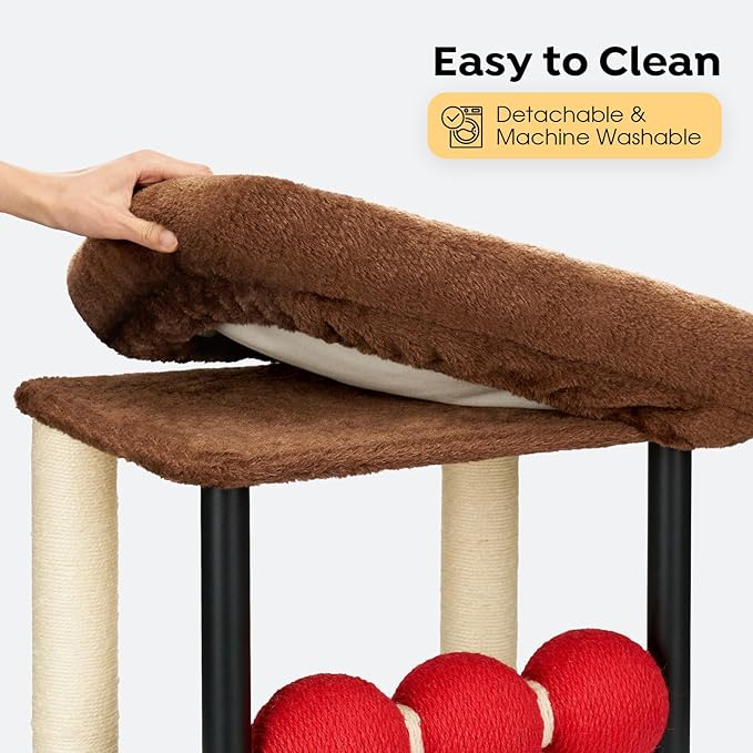 Veehoo Small Cat Tree, Cat Scratching Post with 17"x13" Wide Top Bed, 20.5" Sturdy Cats Tower with Natural Sisal Scratch Posts & Rotatable Balls for Small Spaces, Kittens