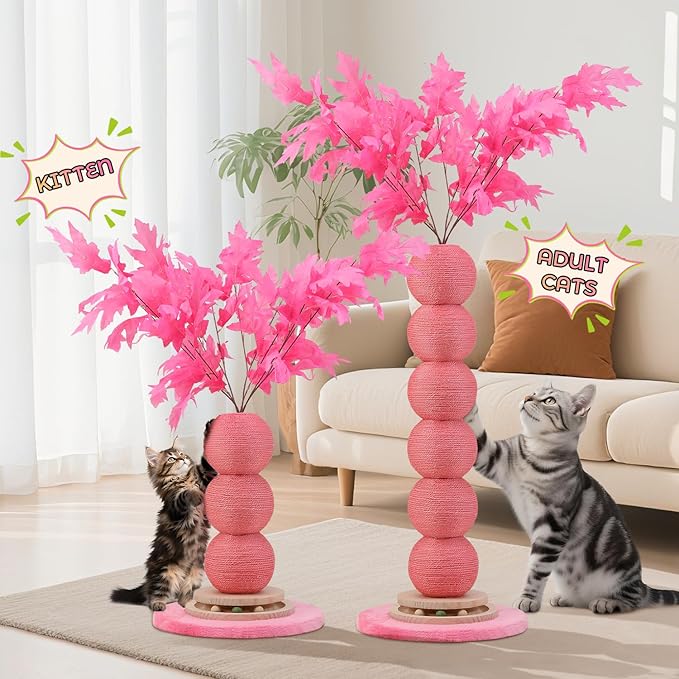 EMUST 47" Tall Cat Scratching Post, 5.9 Inch Diameter Scratching Posts for Indoor Cats Adults with Nature Sisal Rope, Cat Tree Scratcher Post with Interactive Ball Track for Kitten Large Cats