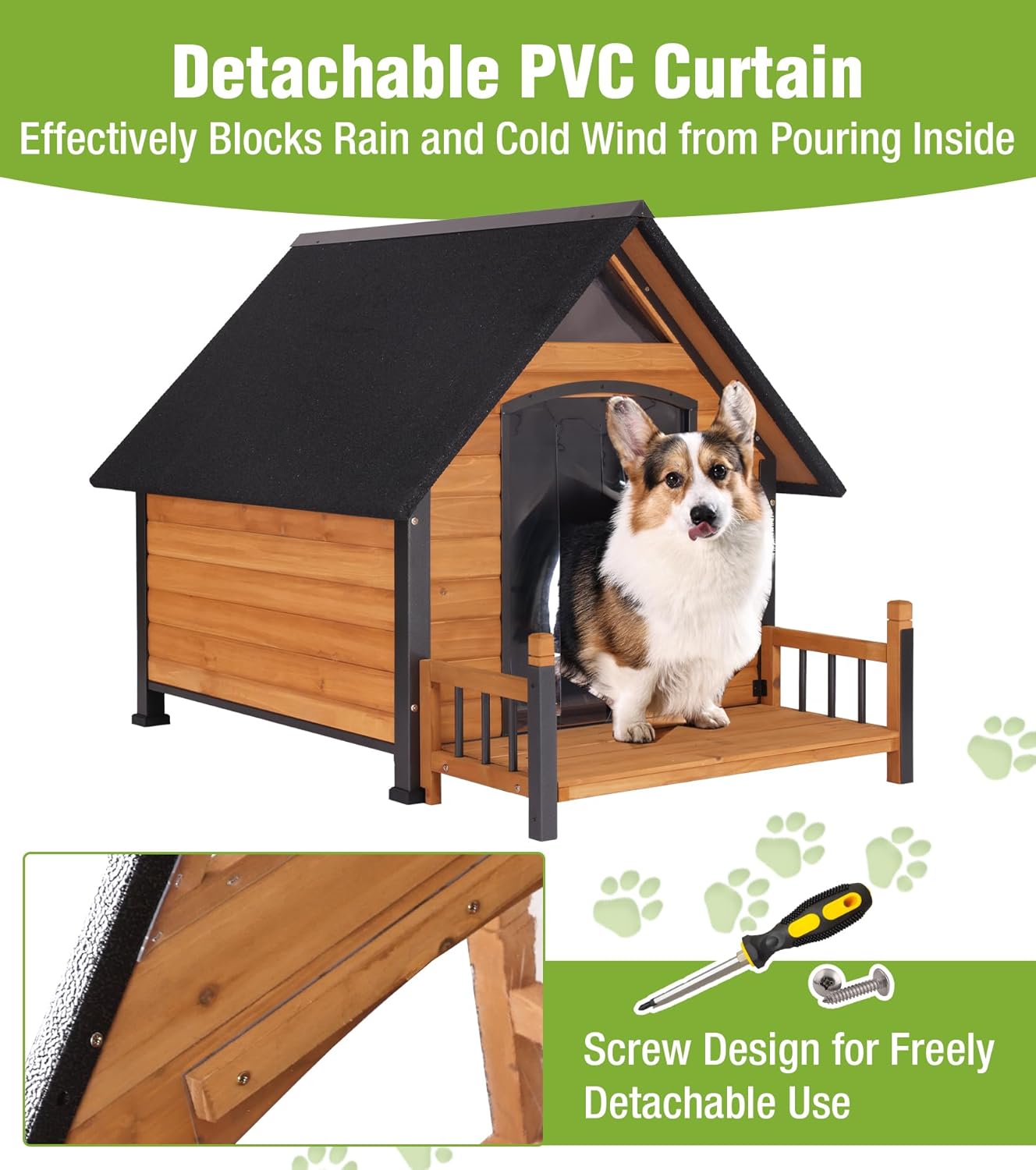 Large Outdoor Dog House Insulated, Weatherproof Dog Kennel with Porch, Anti-Chewing Metal Frame, for Medium to Large Breed - Pet Explorer