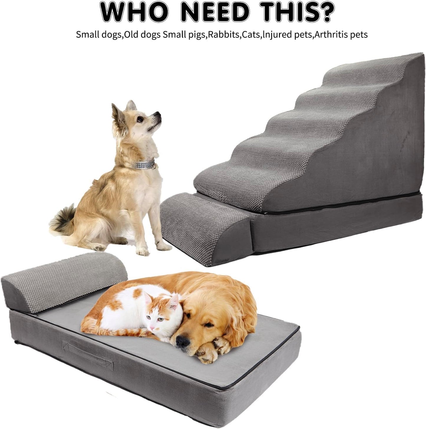 Soft Dog Stairs & Steps for High Beds 28 Inches High Tall, LitaiL Pet Stairs/Steps for High Beds for Small Large Dogs, Non-Slip Dog Ramps for Bed, for Older Cats - Pet Explorer