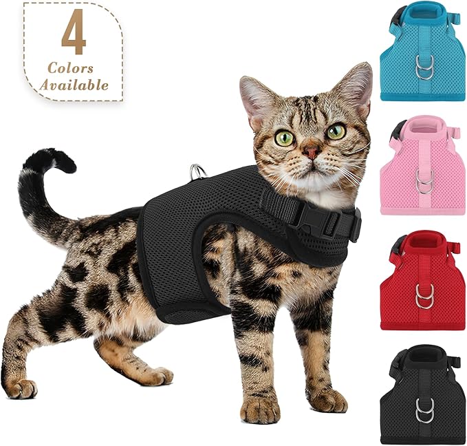 Athena Collection Adjustable Cat Harness with Velcro, Portable Small Sized Cat Vest Harness Breathable Comfy Escape Proof Cat Kitten Harness Pet Supplies for Outdoor Walking, Training, Black