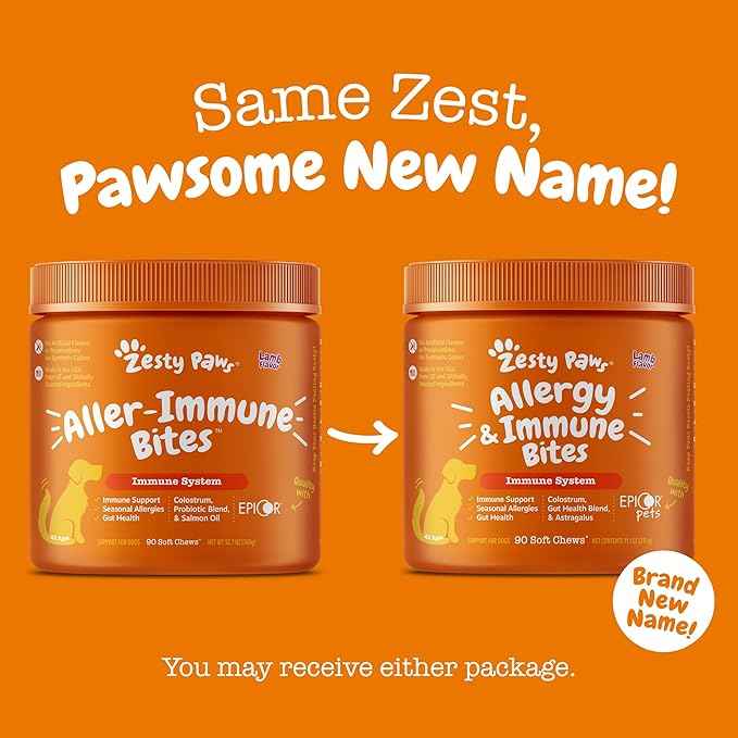 Zesty Paws Dog Allergy Relief - Anti Itch Supplement - Omega 3 Probiotics for Dogs - Stop Paw Licking - Soft Chews for Skin Health & Seasonal Allergies - with Epicor Pets - Senior - Salmon - 90 Count