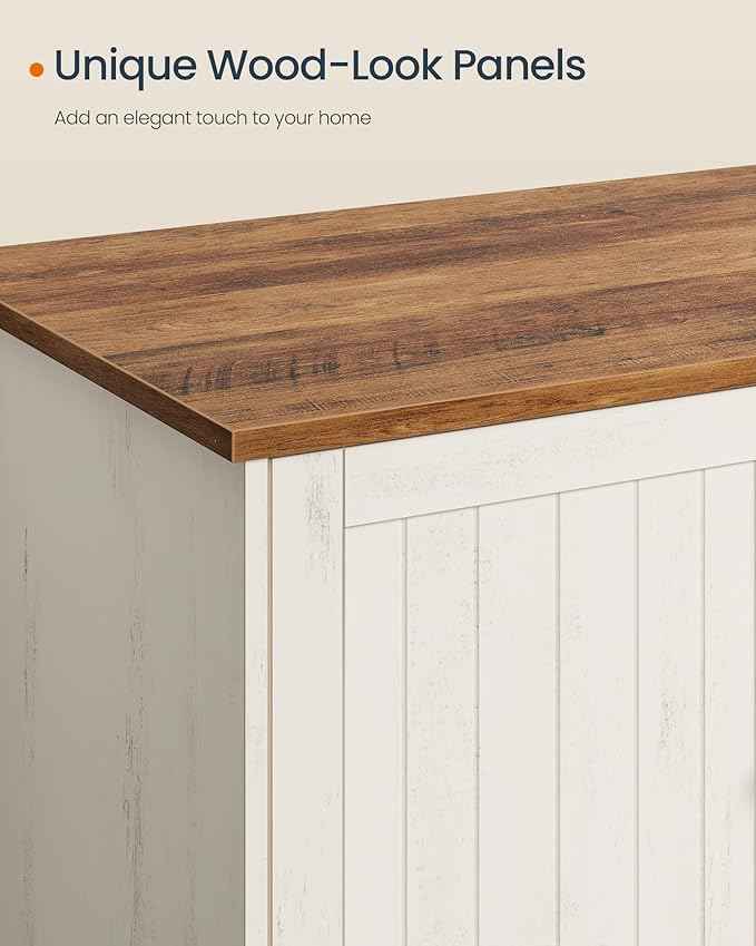 SONGMICS HOME Litter Box Enclosure, Superfast Toolless Assembly, Cat Litter Box Furniture, Push-to-Open Doors, Indoor Cat House, Rustic White and Honey Brown UPCL233WJ04S
