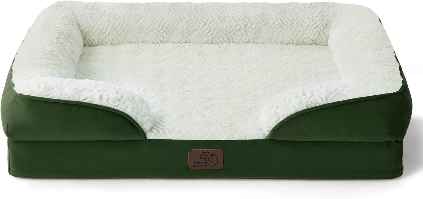 Bedsure Orthopedic Dog Bed Medium Size Dogs - Washable Medium Dog Cat Bed Waterproof, Comfort Pet Couch Sofa with Washable Removable Cover, Pets Bed with Nonskid Bottom, Plush-Green, 28" - Pet Explorer