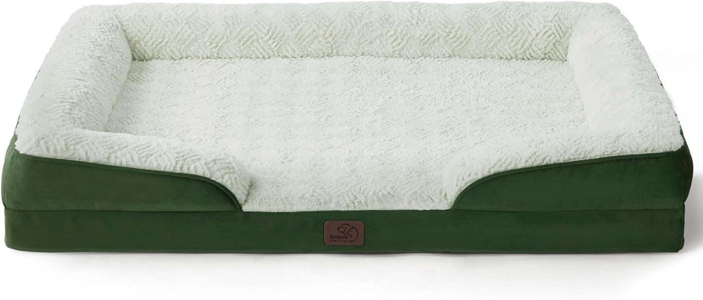 Bedsure XL Orthopedic Dog Bed for Extra Large Dogs - Washable XLarge Dog Cat Bed Waterproof, Comfort Dogs Couch Sofa with Washable Removable Cover, Pet Bed with Nonskid Bottom, Plush-Green, 42" - Pet Explorer