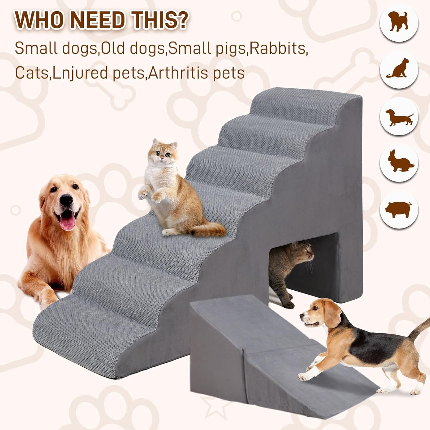 Dog Stairs & Steps for High Beds 30-36 inches High Tall, LitaiL 33inch 7 Steps Pet Stairs/Steps for High Beds Small Large Dogs, Non-Slip Dog Ramps/Ladder for Old Dogs/Cats - Pet Explorer