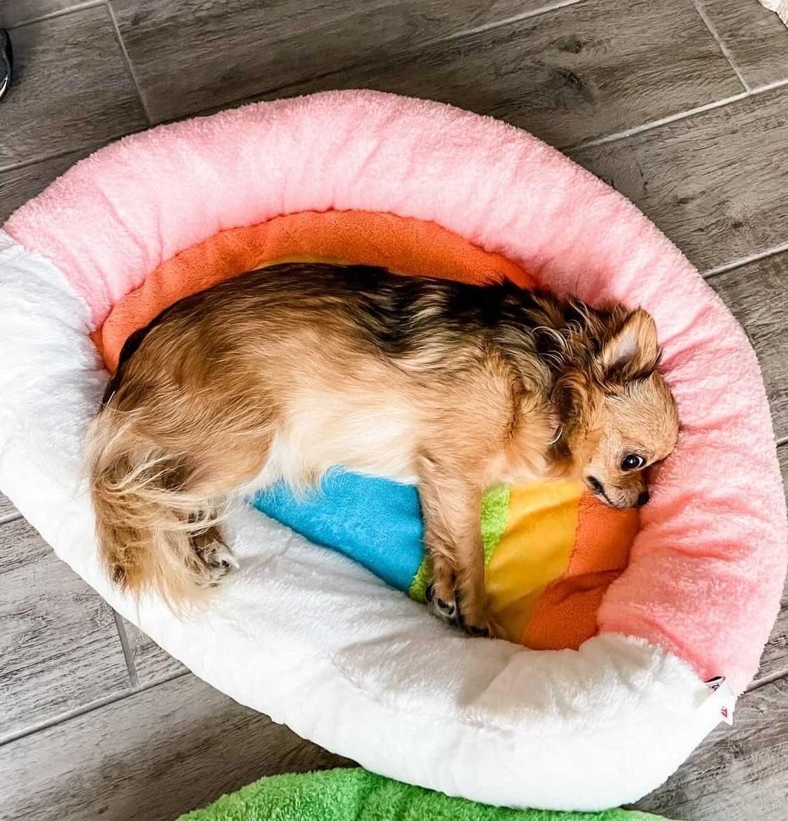 TONBO Soft Plush Small Cute and Cozy Nature Dog Cat Bed, Washer and Dryer Friendly (Rainbow) - Pet Explorer