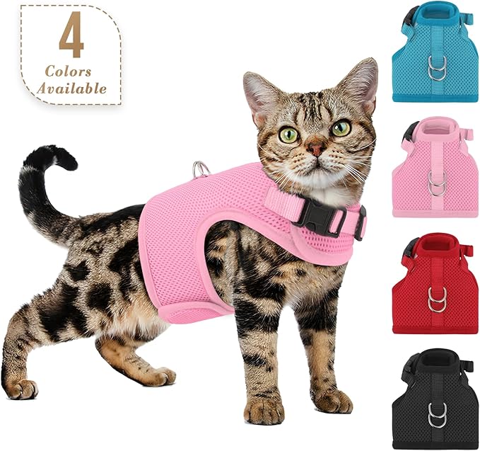 Athena Collection Adjustable Cat Harness with Velcro, Portable Small Sized Cat Vest Harness Breathable Comfy Escape Proof Cat Kitten Harness Pet Supplies for Outdoor Walking, Training, Pink