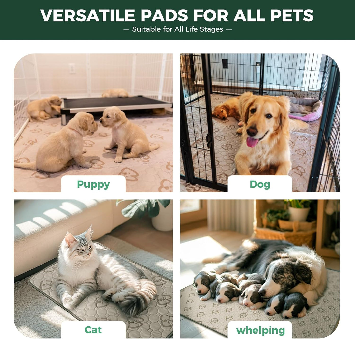 FXW Washable Pee Pads for Dogs, Puppy Pads with Super Absorbent, Specifically Designed Rollick/Homeplus 32/40/45inch 6 Panels Dog Playpen, 98" x 43" Rectangle, Khaki, 1 Pack - Pet Explorer