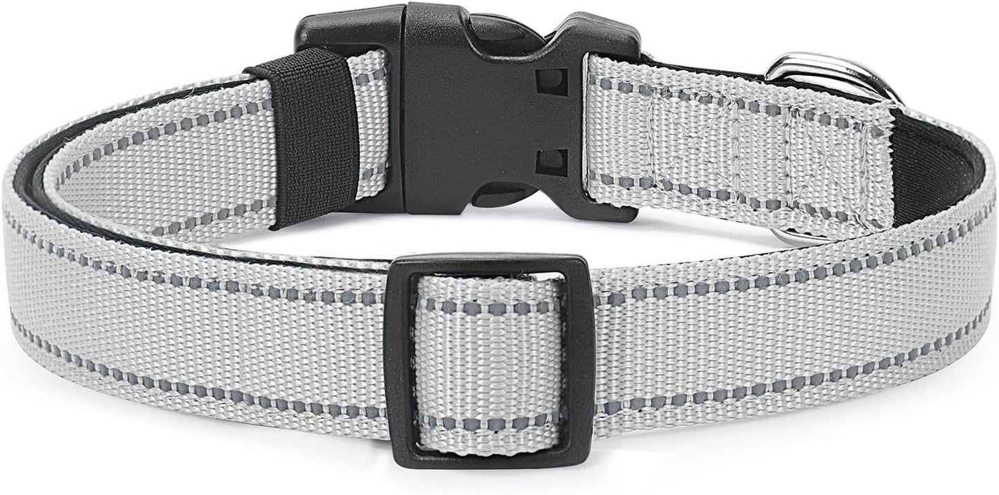 Reflective Dog Collar Padded with Soft Neoprene Breathable Quick Release Basic Dog Collars for Puppy Small Dogs Girl Boy Xs Silver