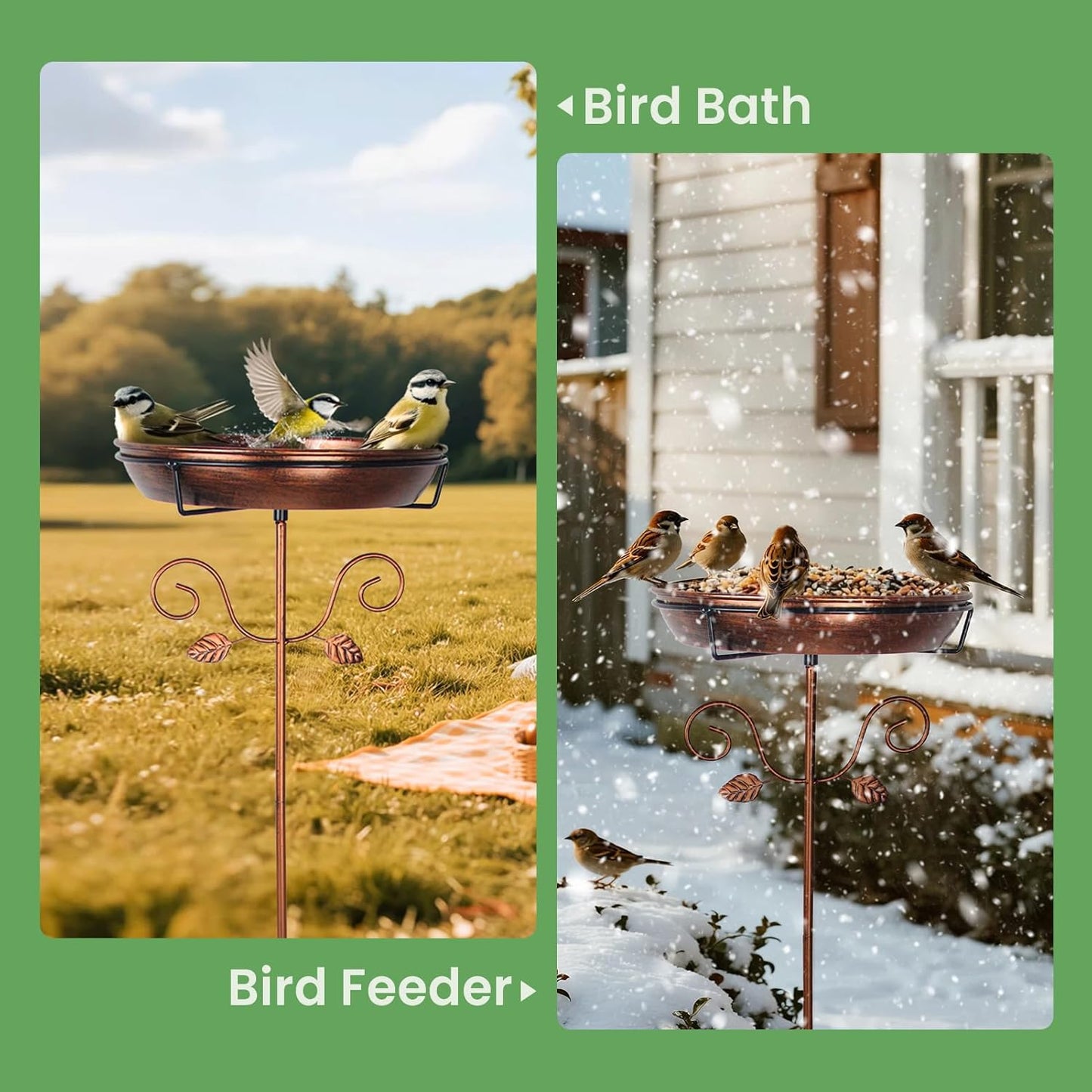 35.4" Tall Metal Bird Bath for Outdoors with 2.2" Deep and 11.8'' Dia Bowl, Removable, Easy - Clean, Vintage Freestanding Birdbaths & Birdfeeder for Garden Yard Lawn Decor, Glod