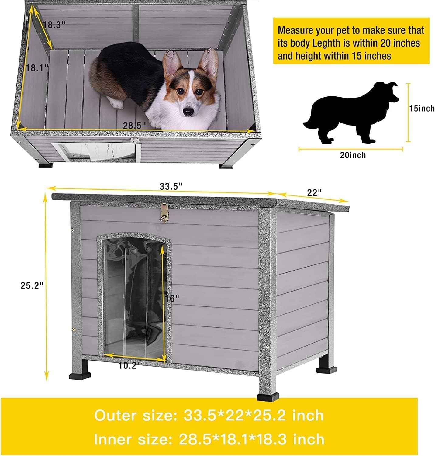 Aivituvin Dog House Outdoor Indoor Weatherproof Dog House for Small & Medium & Large Dogs with Unique All-Around Iron Frame&Raised Feet(Grey) - Pet Explorer