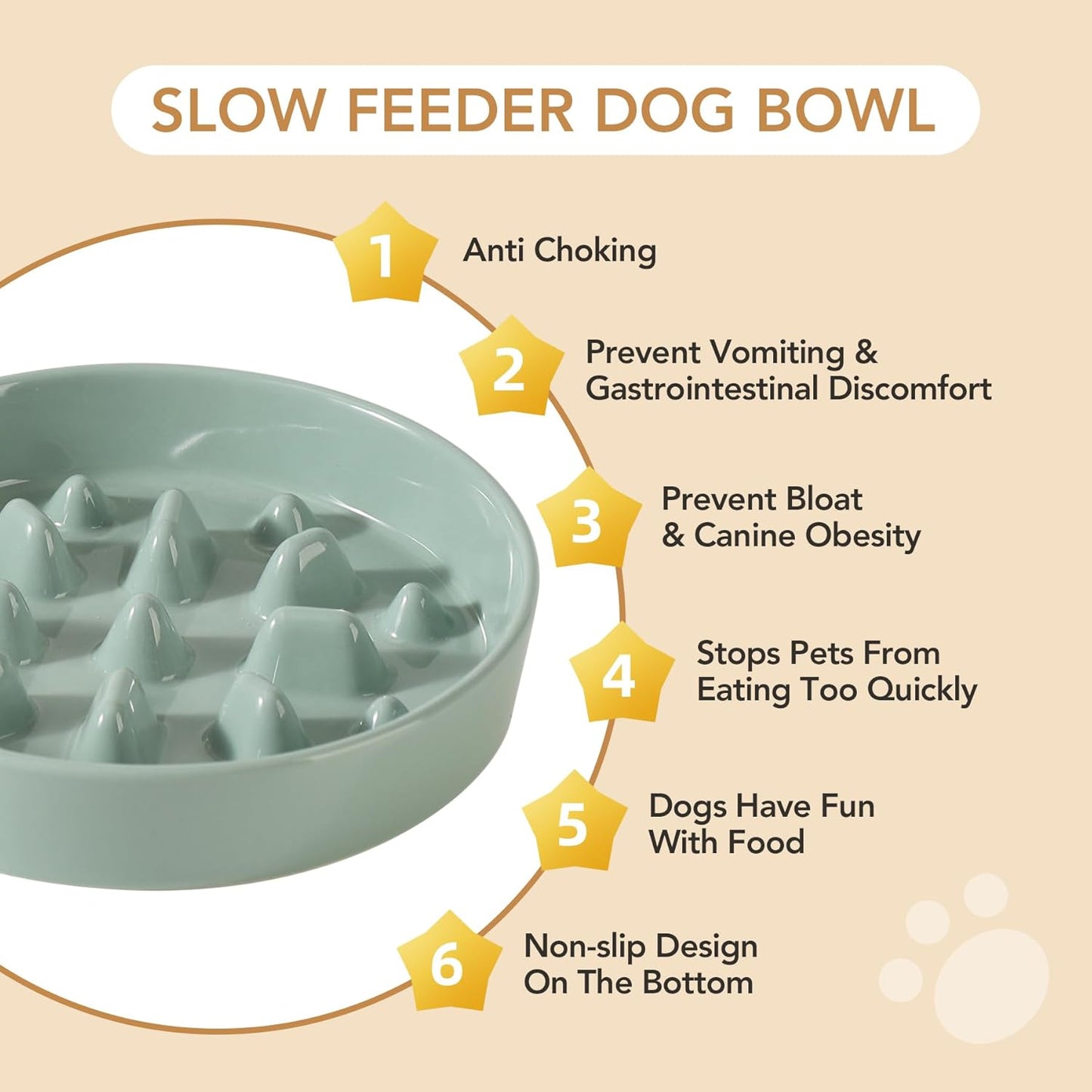 8.2inch Ceramic Dog Raised Slow Feeder Set, Elevated Bowl with Wooden Stand for Large and Medium Dog, Slow Feeder Dish for Fast Easters, Stop Bloat(Light Green, Single Bowl+ Stand) - Pet Explorer