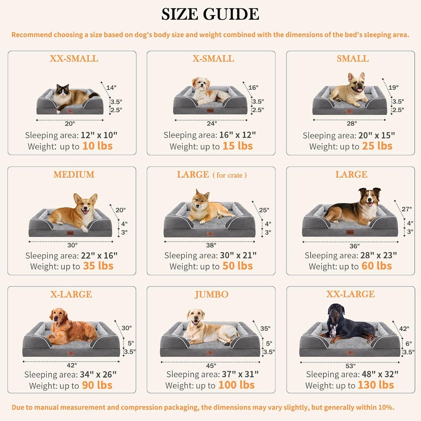 Comfort Expression Jumbo Dog Bed for Extra Large Dogs, Waterproof Orthopedic Dog Bed, Large Breed Dogs Beds, PV Washable Sofa Beds with Removable Cover & Non-Slip Bottom(Jumbo,Grey) - Pet Explorer