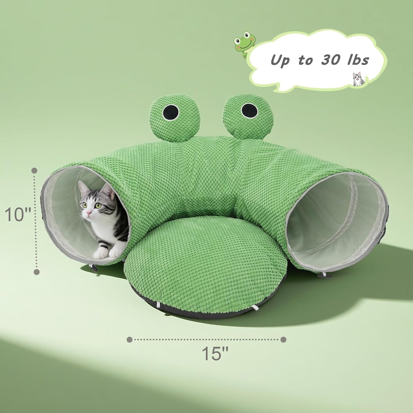 Cat Tunnel Bed for Indoor Cats, Peekaboo Cat Cave Bed,Soft Cat Donut Tunnel for Kitten Large Cats, Cute Frog Shaped - Pet Explorer
