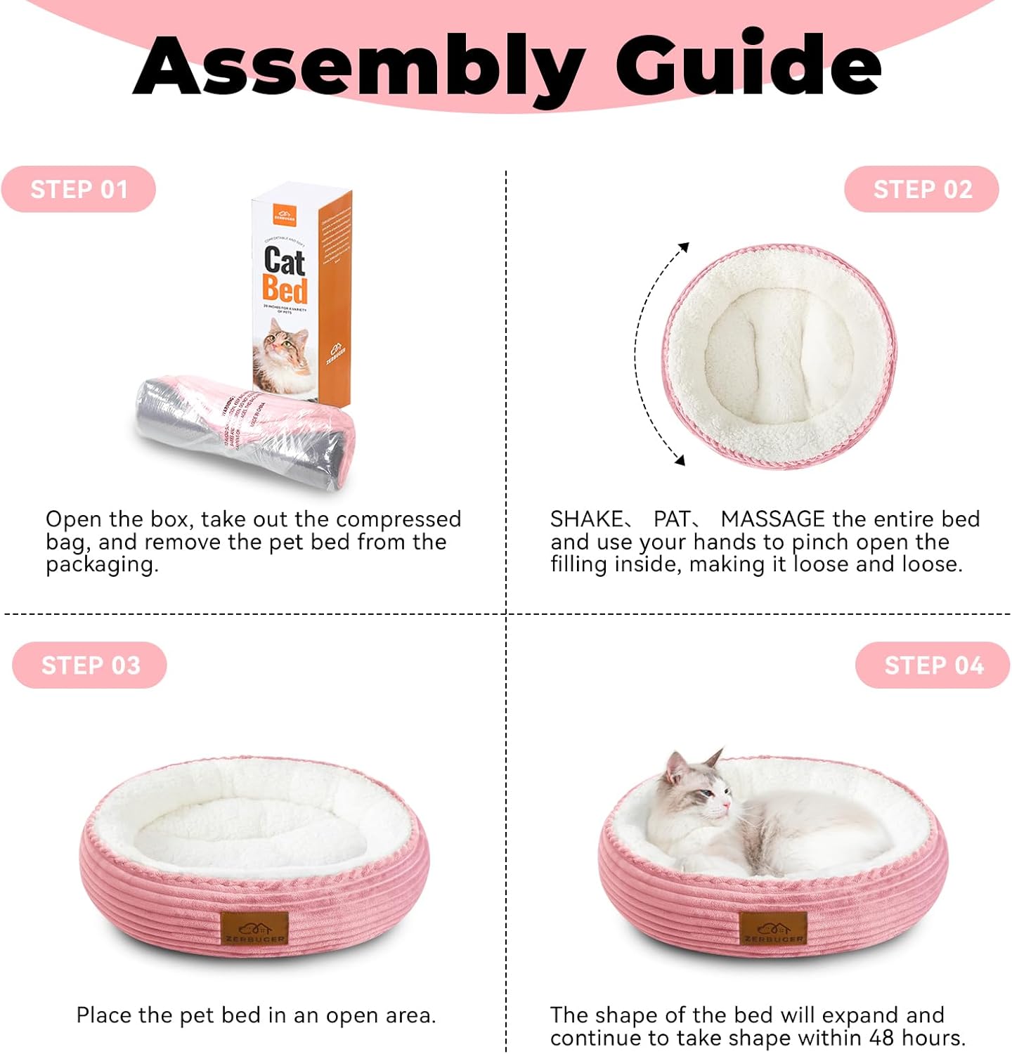 20in Washable Cat Beds for Indoor Cats - Round Donut Pet Bed for Cats, Small Dogs, Puppy, Kitten - Anti-Slip Bottom, Calming Bed Gift - Pink - Pet Explorer