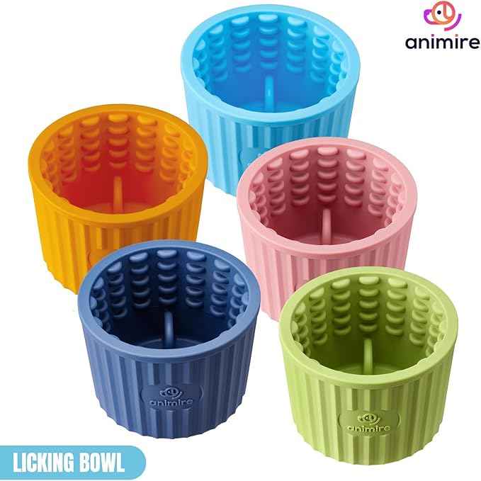 Dog Lick Bowl, Anxiety Relief Dog Licking Mat Freezer Treat Dispenser, Non-Slip Anti-Choking Silicone Slow Feeder Lick Bowl for Small Medium & Large Breed Dogs, BPA Free(Light Blue,M-L)