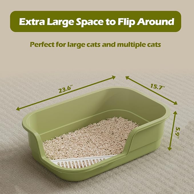 Extra Large Cat Litter Box with High Sides,Cats Boxes for Indoor Cats,Cat Litter Pan for Kitty,Litter Box with Low Entry,Easy to Clean,Anti-Splashing,23.6" x15.7" x5.9" (Grey)