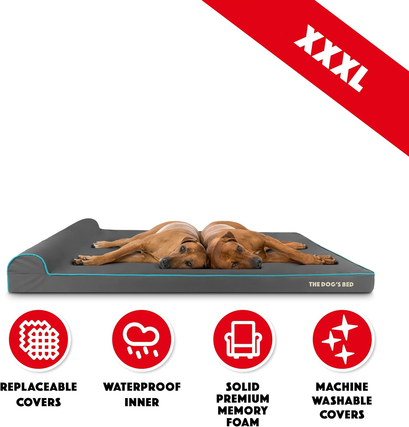 The Dog’s Bed Orthopedic Headrest Dog Bed XXXL Grey/Blue 64x44, Memory Foam, Pain Relief for Arthritis, Hip & Elbow Dysplasia, Post Surgery, Lameness, Veterinary Approved, Waterproof Washable Cover - Pet Explorer