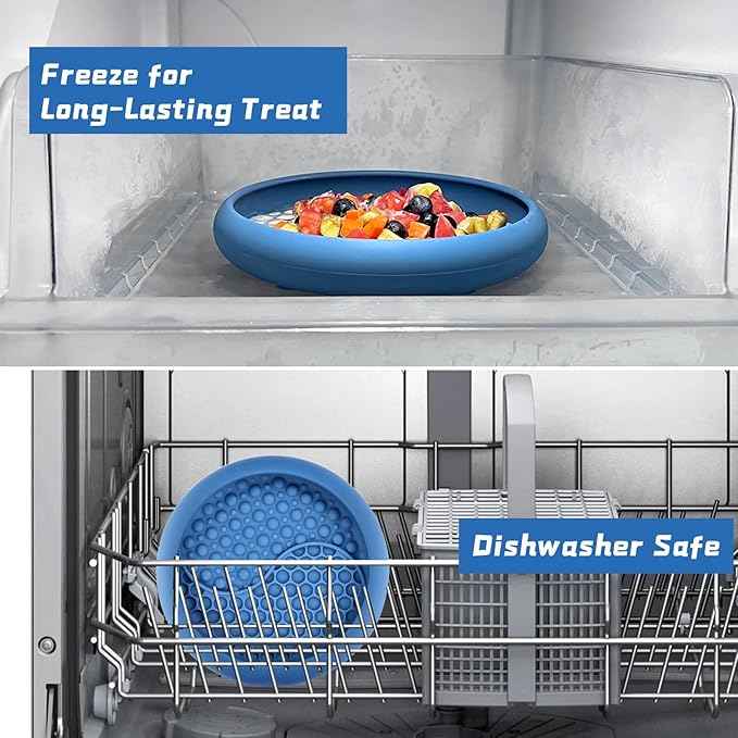 Dog Lick Bowl, Non-Slip Dog Slow Feeder Licking Mat Treat Dispenser, Interactive and Enrichment Toys, Boredom & Anxiety Reducer, BPA Free Silicone (Dark Blue, Large)