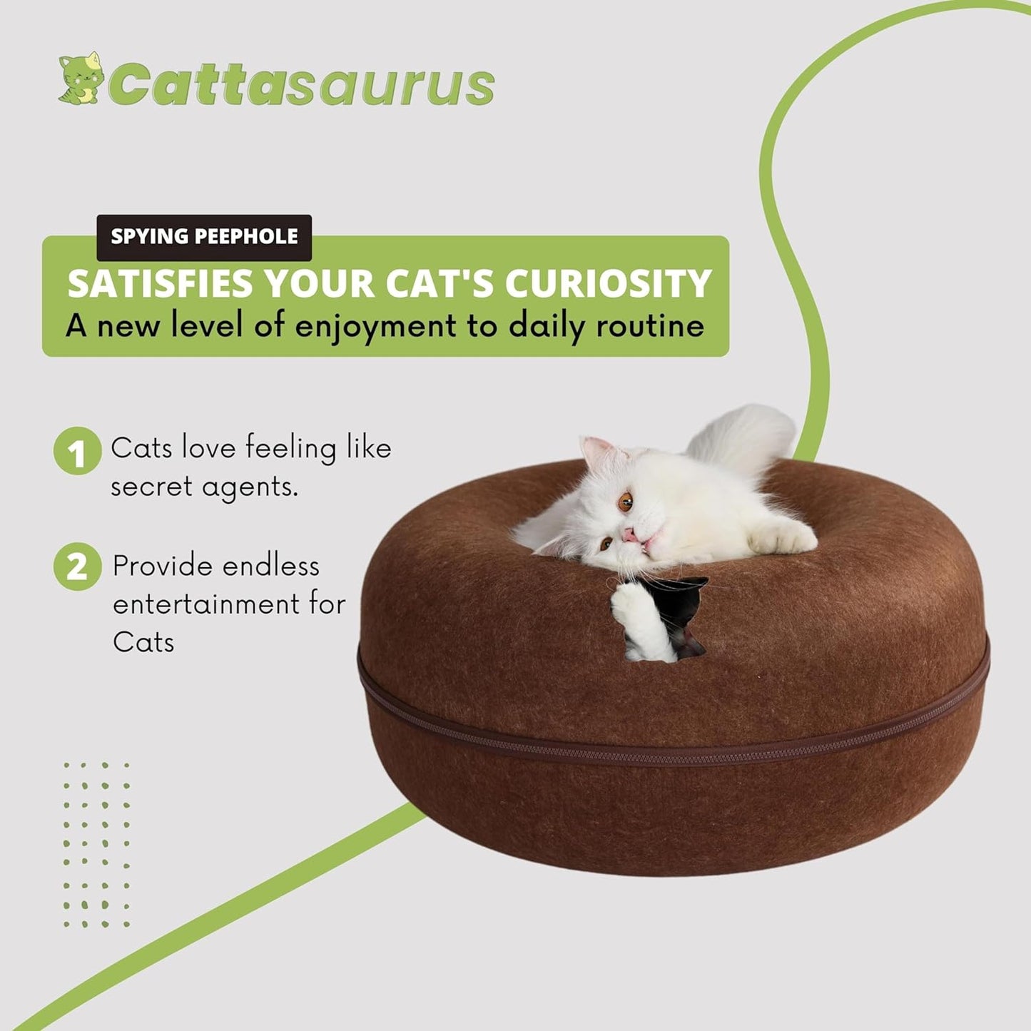 Cattasaurus Peekaboo Cat Cave for Multiple & Large Cats Up to 30-45 Lbs, Scratch Detachable & Washable Tunnel Bed, Comfy Donut Cat Cave (Brown, Large) - Pet Explorer