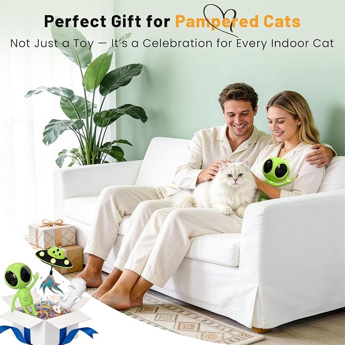 Cat Laser Toy, 2-in-1 Interactive Toys with Dual Laser & Catnip UFO Dangler, Smart Motion-Activated Random Trajectory, 4 Speed Modes, Rechargeable, Quiet & Clamp Design for Bored Indoor Cats