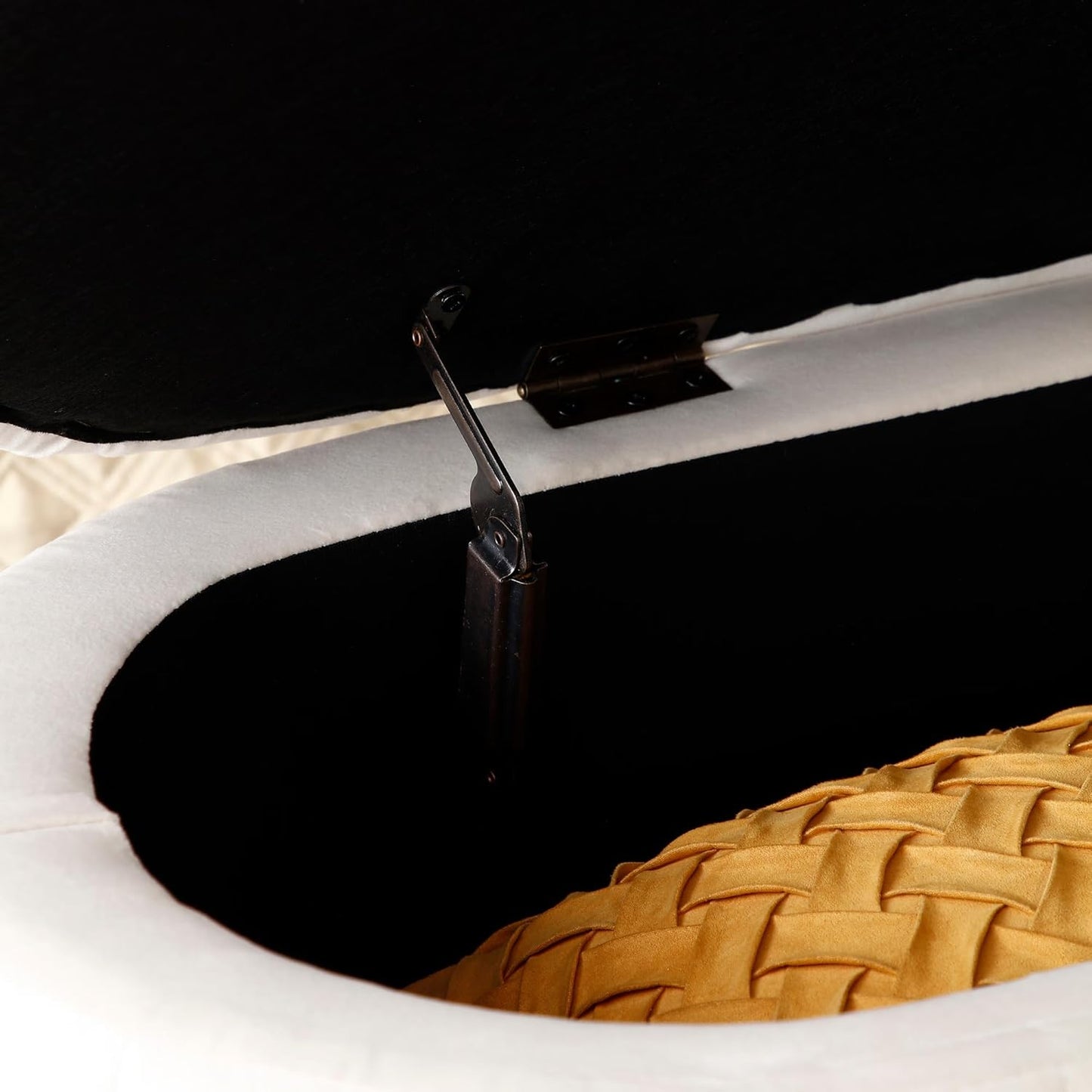 50" Sherpa Storage Ottoman Bench – Velvet Upholstered Bedroom Bench with Golden Metal Legs, Lift-Top Hidden Storage, Modern Footrest for Living Room, Entryway, Bed End (Beige)