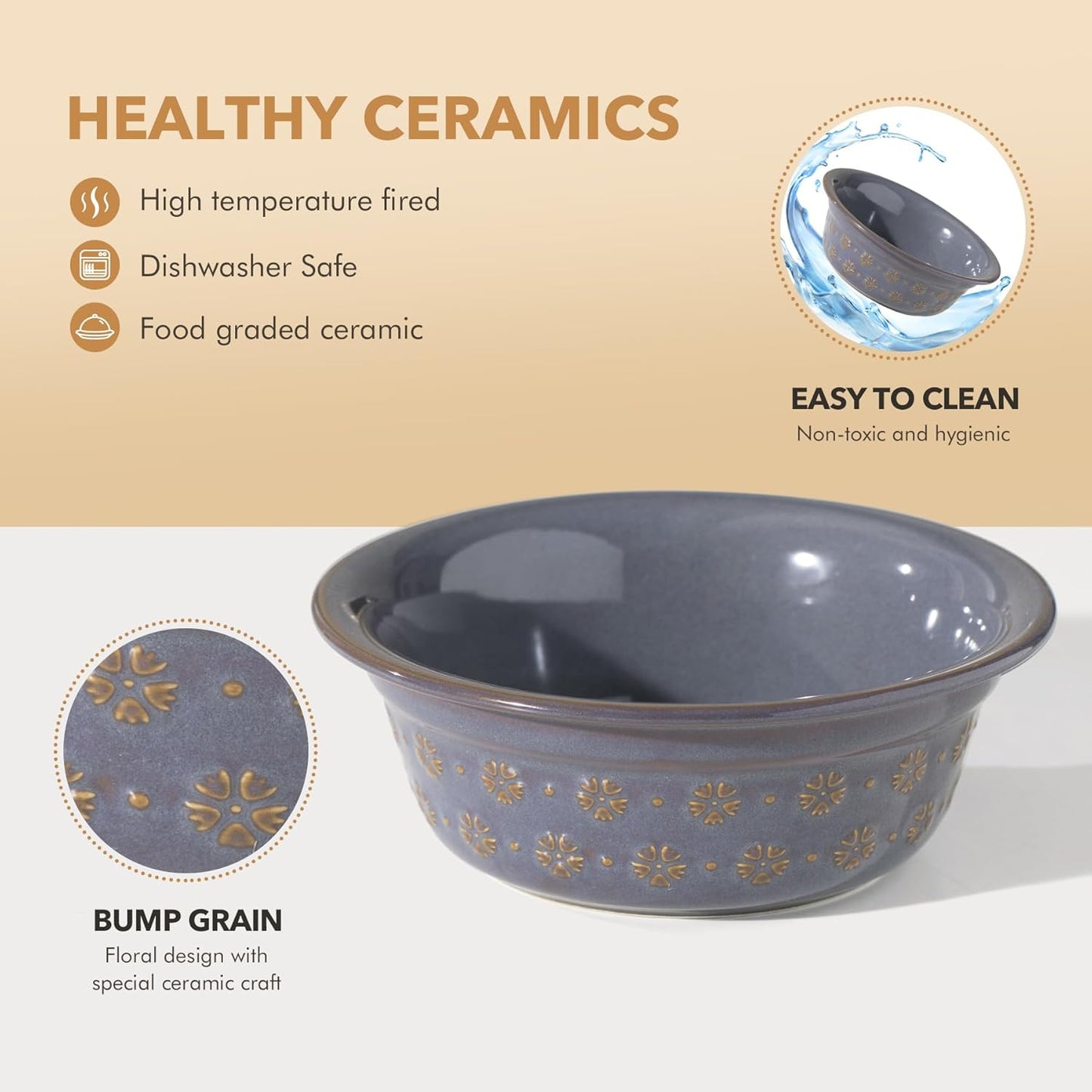 5.5inch Ceramic Adjustable Raised Double Bowls Set with Stand, 3 Heights Elevated, 2 Placement Options, Food and Water Dishes for Puppy, Cats(Double Bowls+Stand, Reactived Glaze -Grey - Pet Explorer